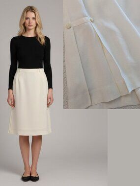 Vintage Midi Skirt Ivory Lined Japan Side Pleats